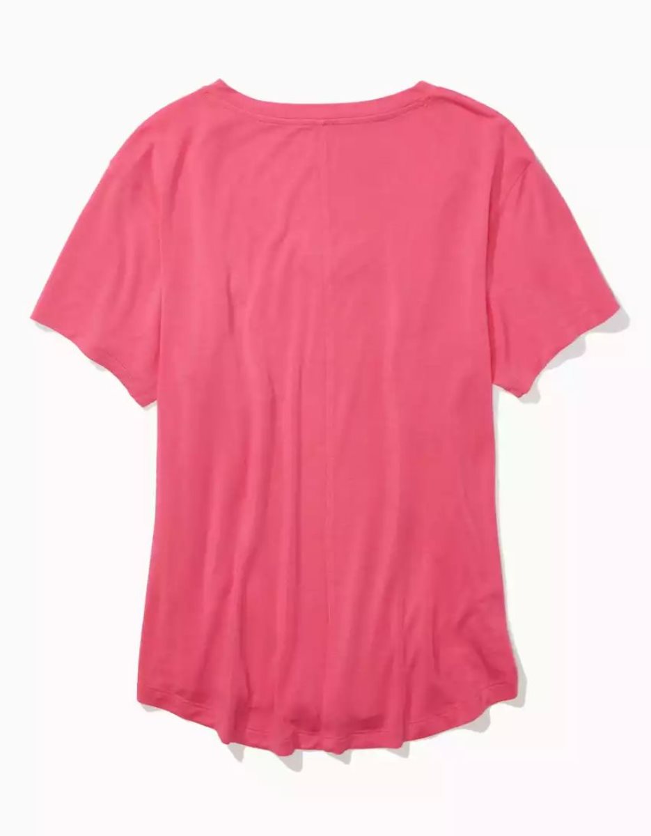 T Shirts American Eagle AE Soft & Sexy V-Neck Pocket Tee Rose Clair Femme | WMH-67974540